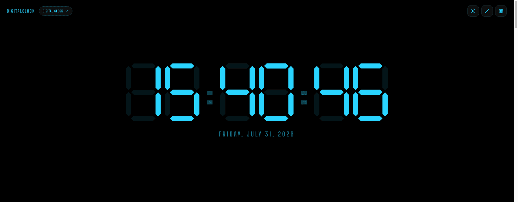 The online digital clock in the LED Blue theme, showing time in 24-hour format for a meeting room display