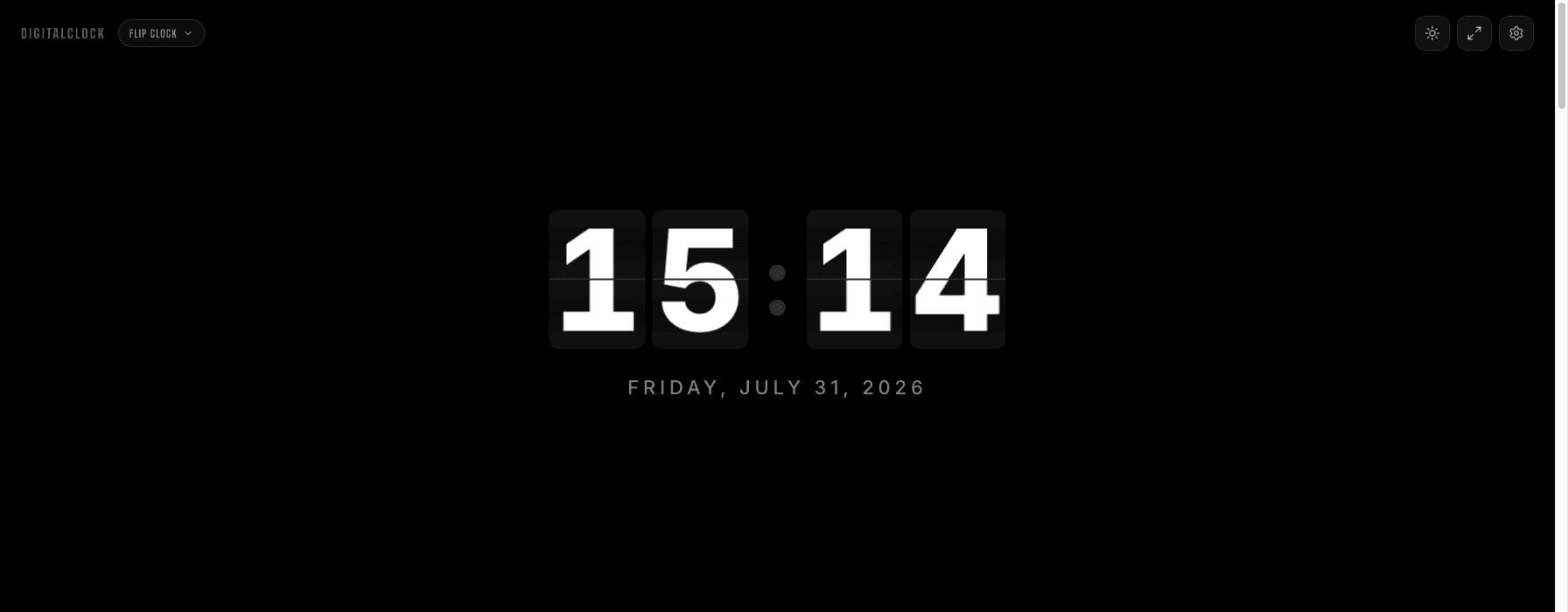 The online flip clock in the Flip Mono theme with seconds turned off, showing only hours and minutes