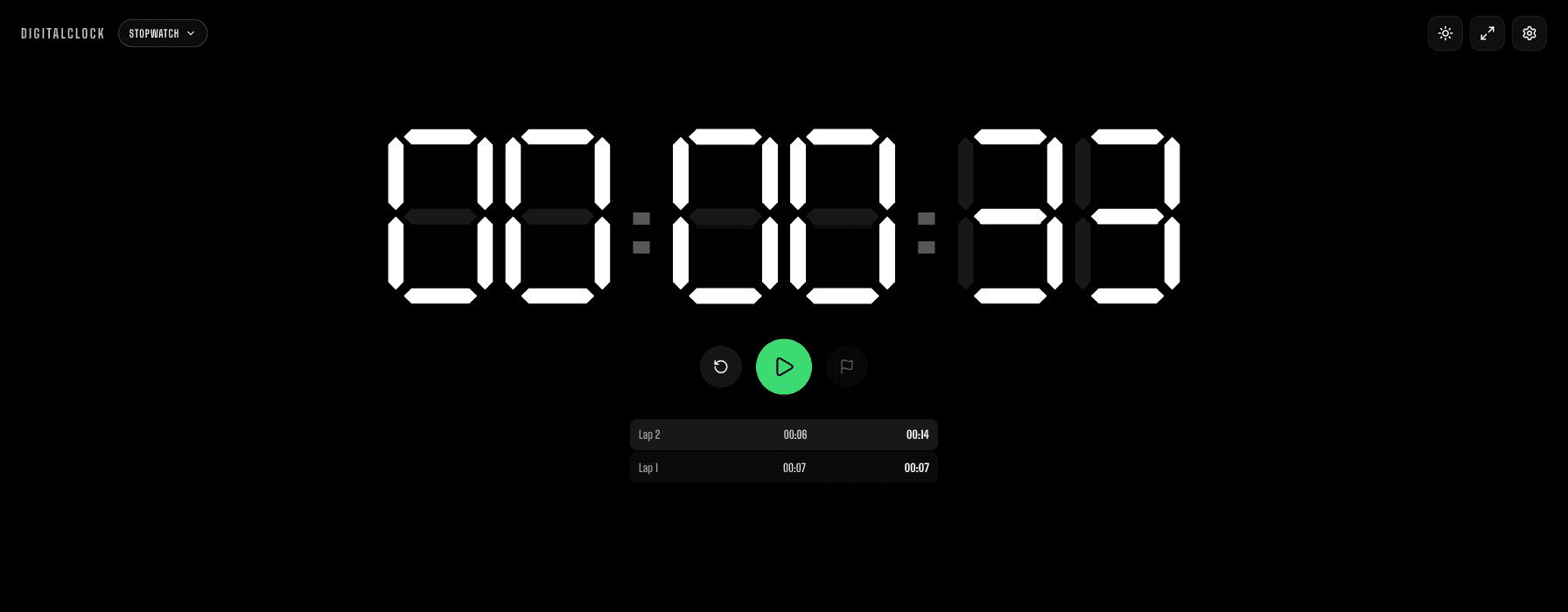 The online stopwatch paused mid-session with two recorded laps, the elapsed time held exactly where it was stopped