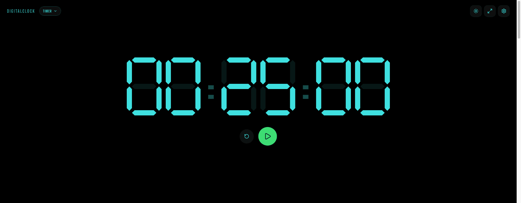 The online timer in the LED Cyan theme, glowing digits against a pure black background ready for a Chroma Key overlay